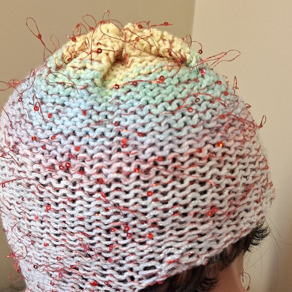 Pink  Balaclava – Sequin Knit Hood – Tinsel Riot – Handmade 1/1 Avantgarde Mask - Picture 3 of 6